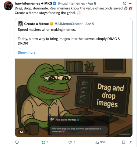 Huwhite Memes Feature - Huwhite Memes featured Create a Meme's drag and drop functionality, highlighting our platform's ease of use. Huwhite Memes Feature