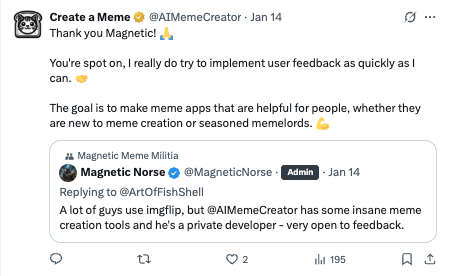 Magnetic Norse Recognition - Magnetic Norse praised Create a Meme's tools and development approach, highlighting our community engagement. Magnetic Norse Recognition