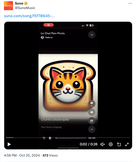 Suno AI Creates Song About Create a Meme - Suno AI composed an original song titled "Toast ain't haute cuisine" featuring Create a Meme, demonstrating cross-platform AI collaboration and creative recognition. Suno AI Creates Song About Create a Meme